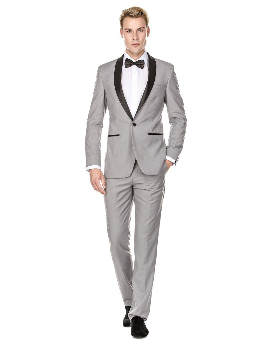 Mens Prom | Wedding Slim Fit Shawl Tuxedo Light Grey - Mens Slim Fitted Tuxedo - Men's Tuxedo USA