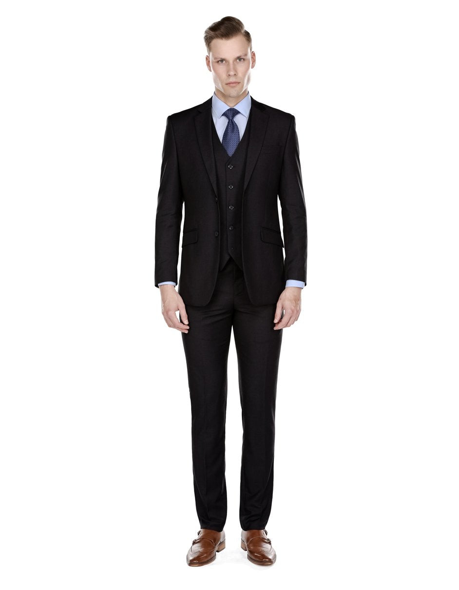 Mens Slim Fit Vested Suit Black - Men's Tuxedo USA