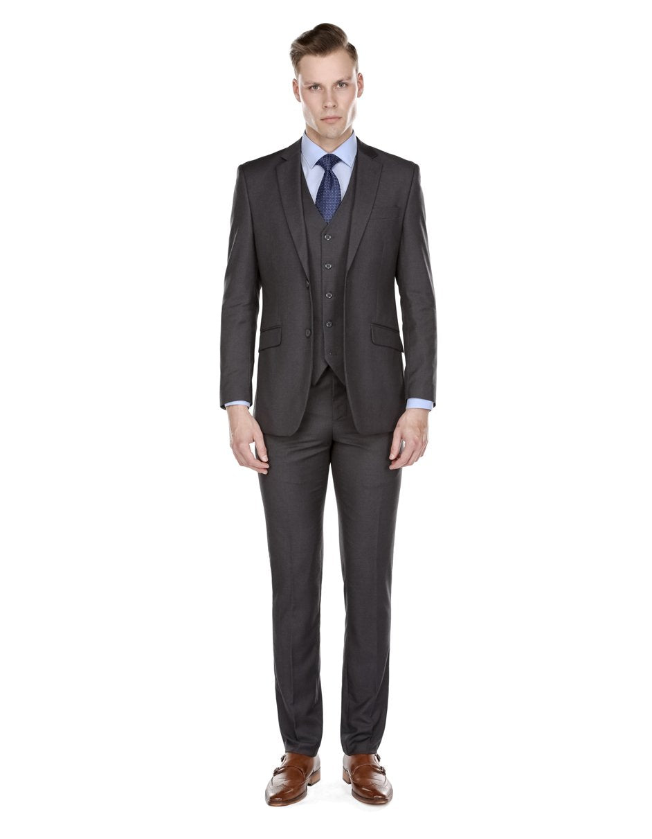 Mens Slim Fit Vested Suit Charcoal Grey - Men's Tuxedo USA