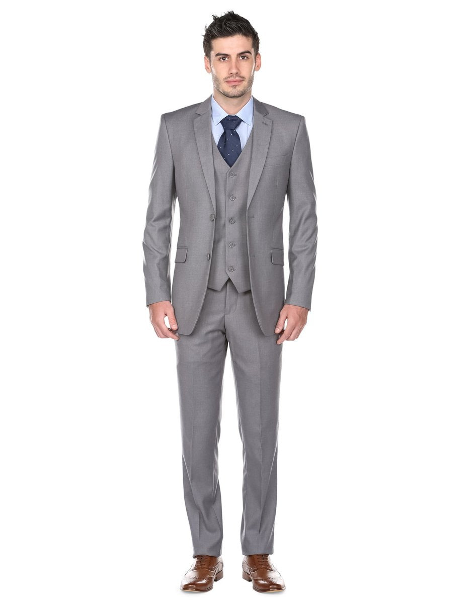 Mens Slim Fit Vested Suit Grey - Men's Tuxedo USA