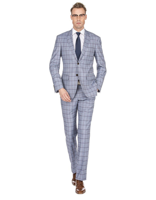 Mens Slim Fit Window Pane Suit Grey - Men's Tuxedo USA