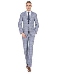 Mens Slim Fit Window Pane Suit Grey - Men's Tuxedo USA