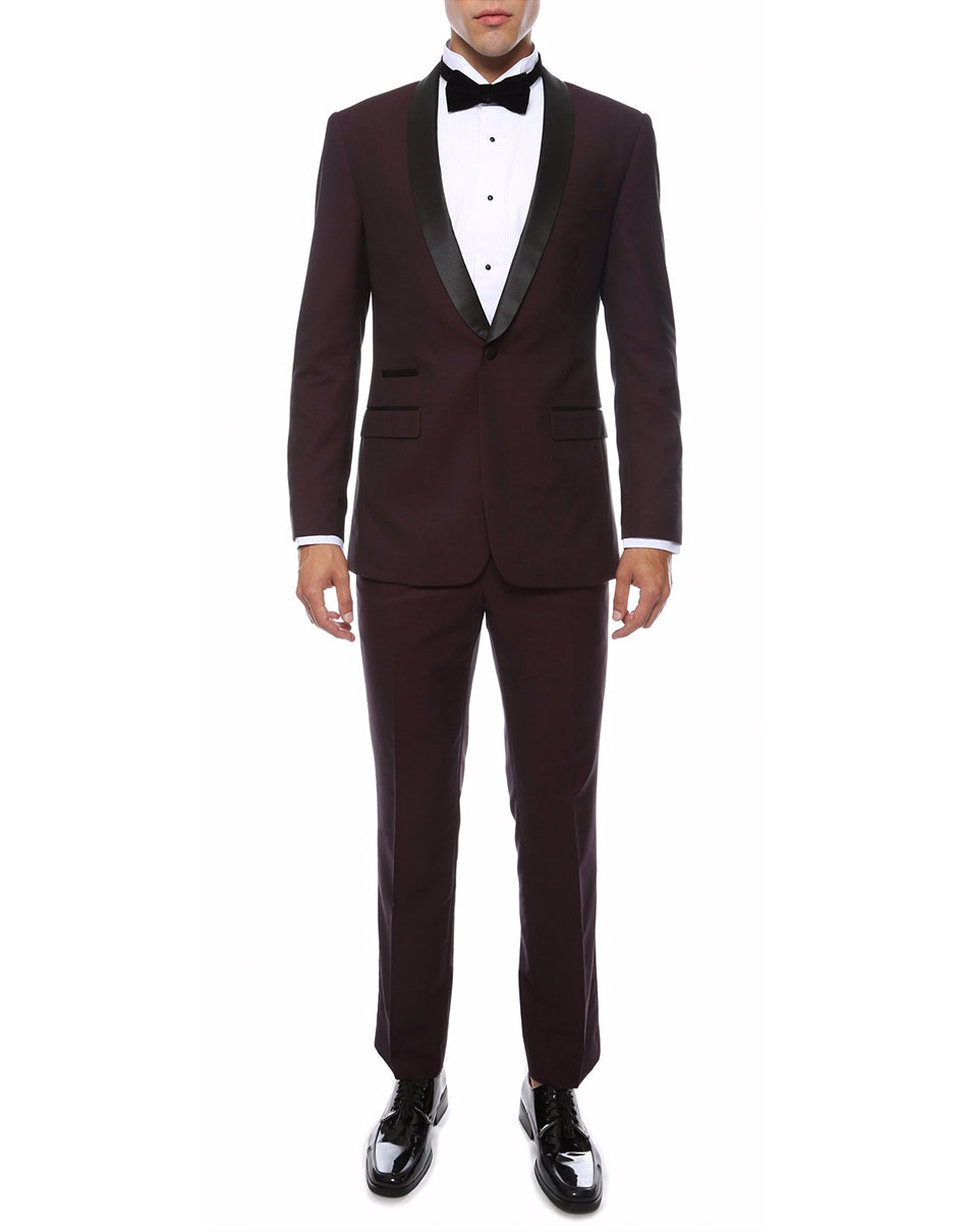 Mens Skinny Fit Shawl Prom Tuxedo in Burgundy - Men's Tuxedo USA