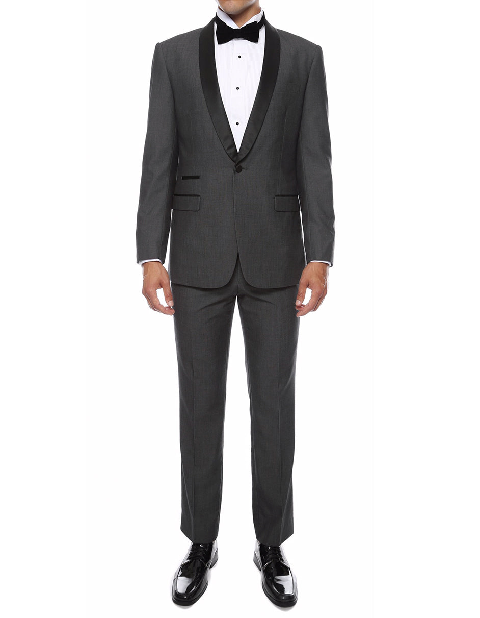 Mens Skinny Fit Shawl Prom Tuxedo in Charcoal Grey - Men's Tuxedo USA