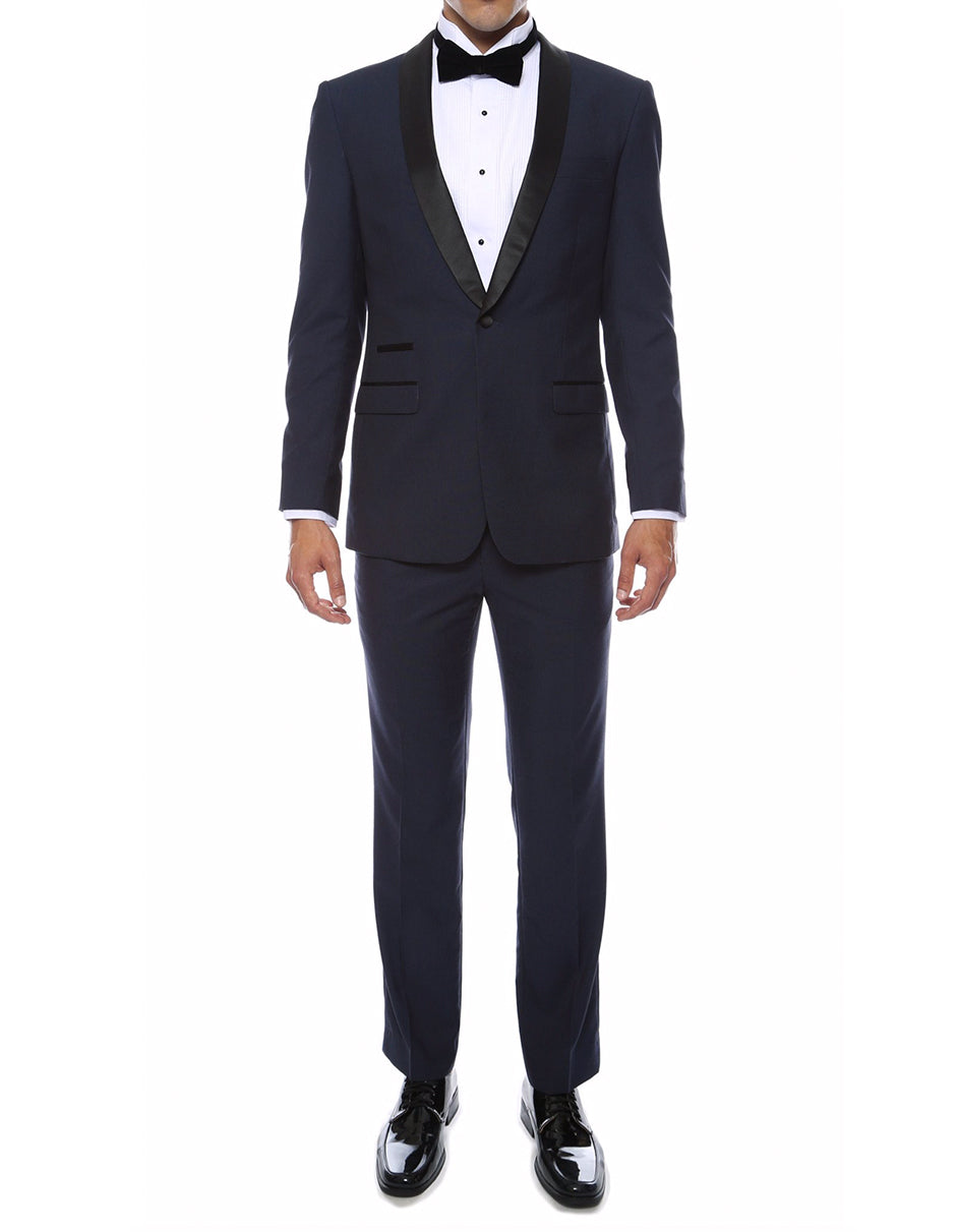 Mens Skinny Fit Shawl Prom Tuxedo in Navy Blue - Men's Tuxedo USA