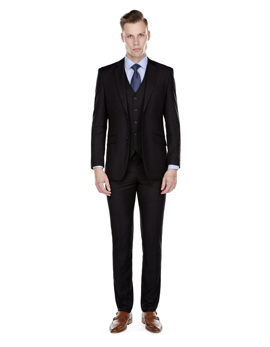 Mens Smart Slim Vested Suit Black - Men's Tuxedo USA