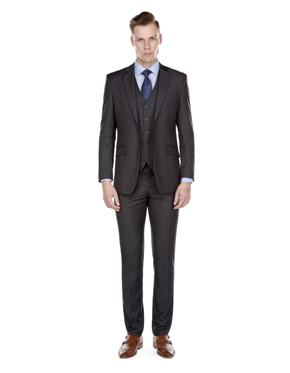 Mens Smart Slim Vested Suit Charcol Grey - Men's Tuxedo USA