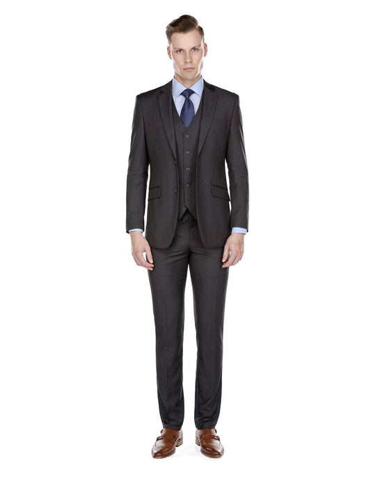 Mens Smart Slim Vested Suit Charcol Grey - Men's Tuxedo USA