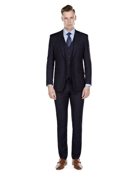 Mens Smart Slim Vested Suit Dark Navy Blue - Men's Tuxedo USA