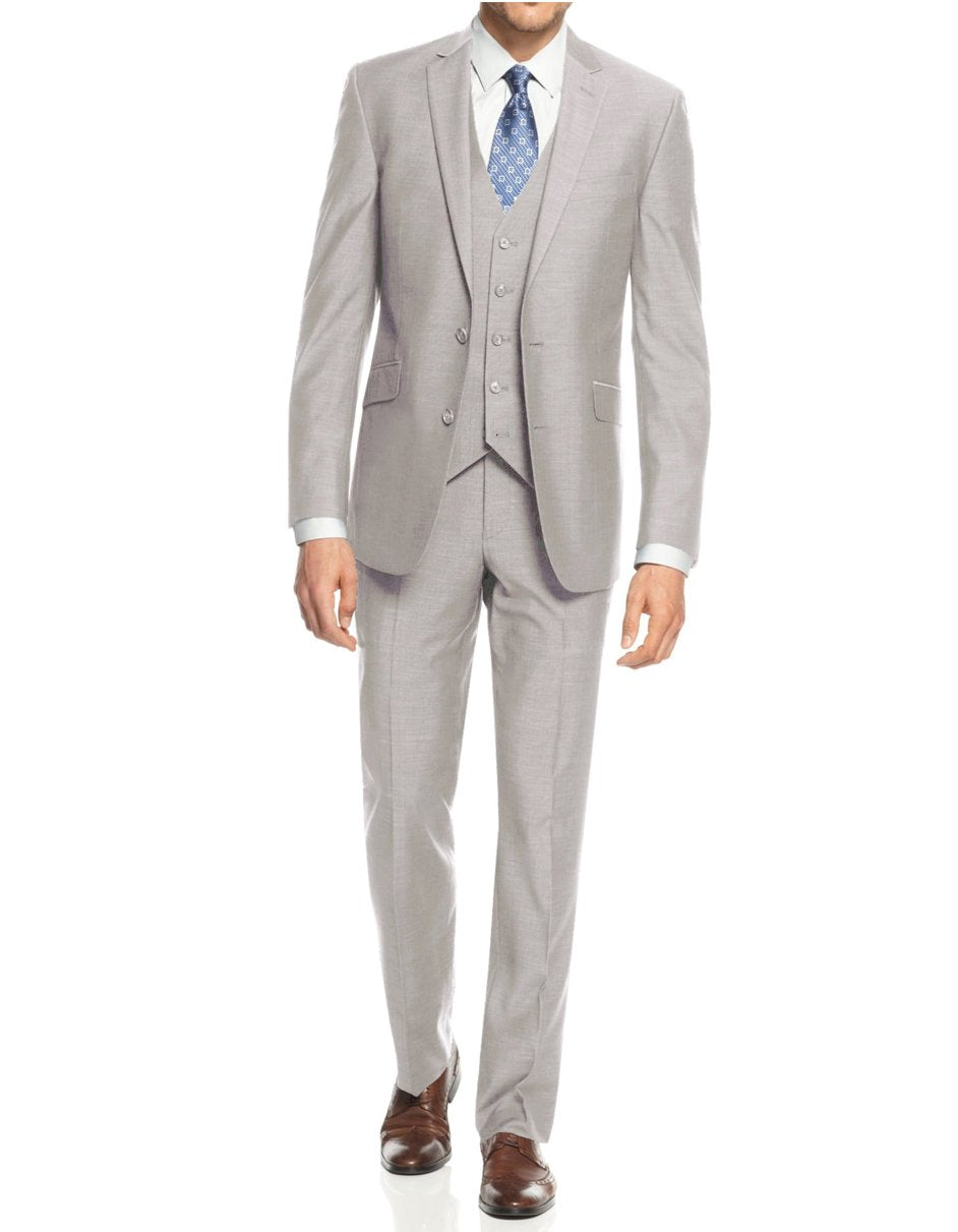 Mens Smart Slim Vested Suit Light Grey - Men's Tuxedo USA