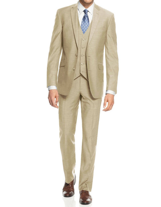 Mens Smart Slim Vested Suit Tan - Men's Tuxedo USA