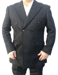 Mens Double Breasted Solid Pattern Velvet Blazer - Black Blazer