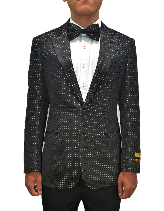 Mens Traditional Diamond Design Peak Lapel Dinner Jacket in Black - Men's Tuxedo USA