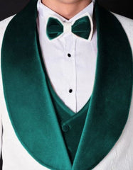 White and Teal Blue Lapel Tuxedo With Vest and Pants - Wedding Groom Suit