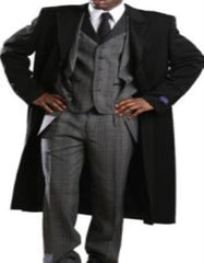 Mens Three Button Coat Classic Full Length Fashion Top Coat Black - Men's Tuxedo USA