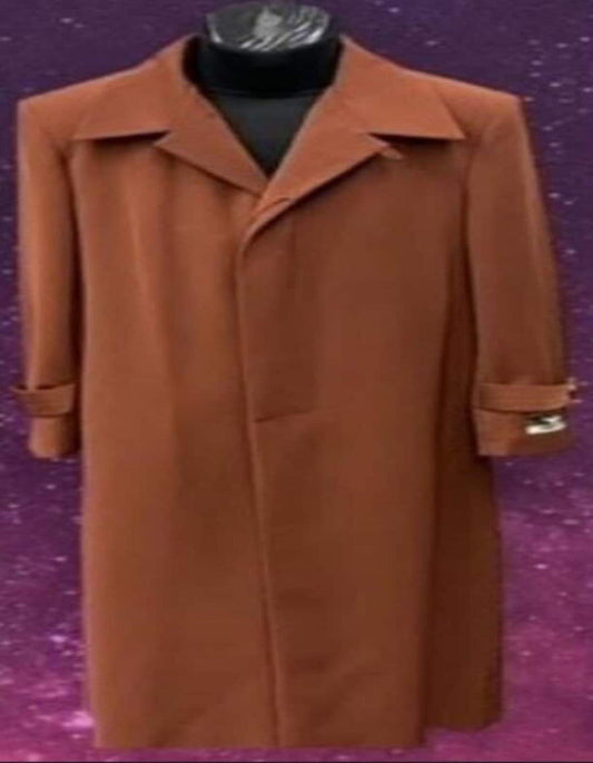 Mens Full Length 53 inch Long Top Coat - Single Breasted - Microfiber Fabric Cognac - Men's Tuxedo USA