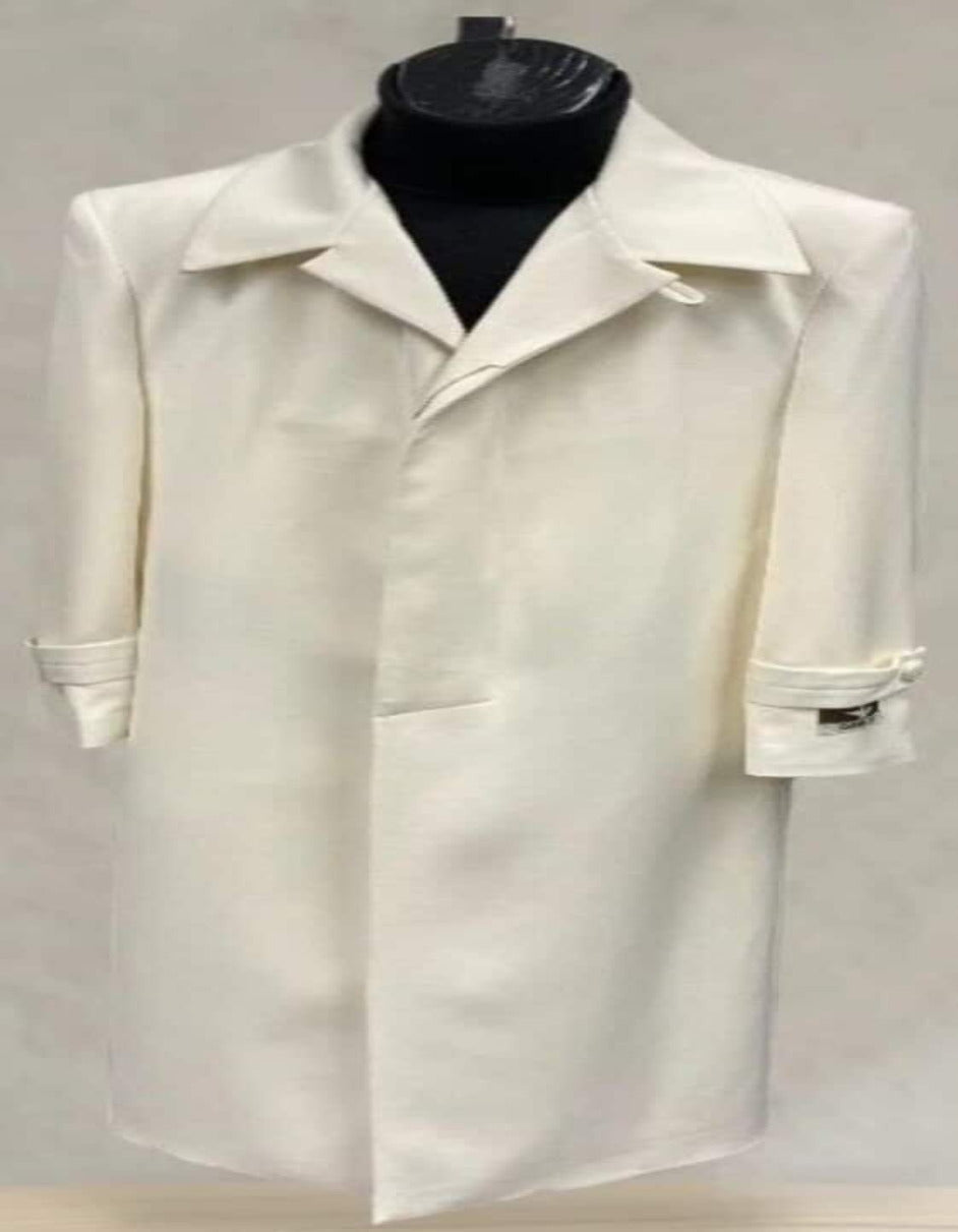 Mens Full Length 53 inch Long Top Coat - Single Breasted - Microfiber Fabric Off White - Men's Tuxedo USA