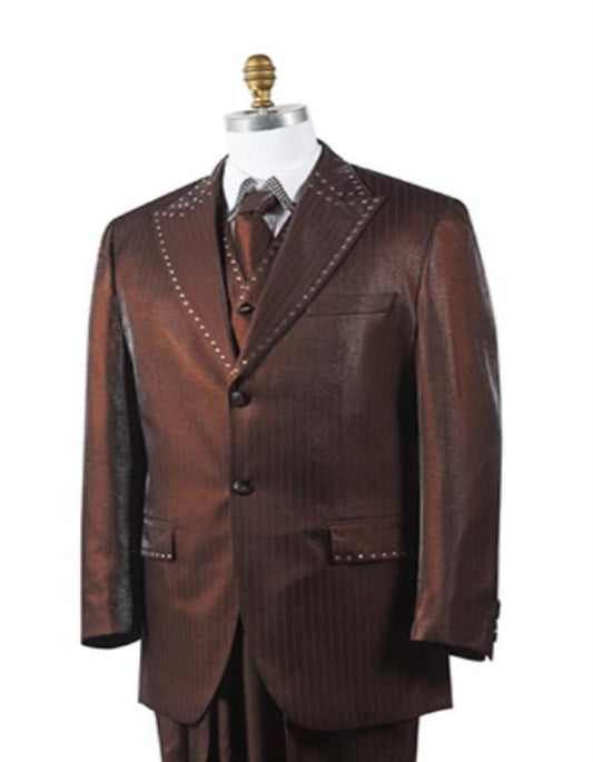 Western Suit - Cowboy Tuxedo With Trim Collar - Slim Fitted Jacket And Pants - Brown Tuxedo - Men's Tuxedo USA