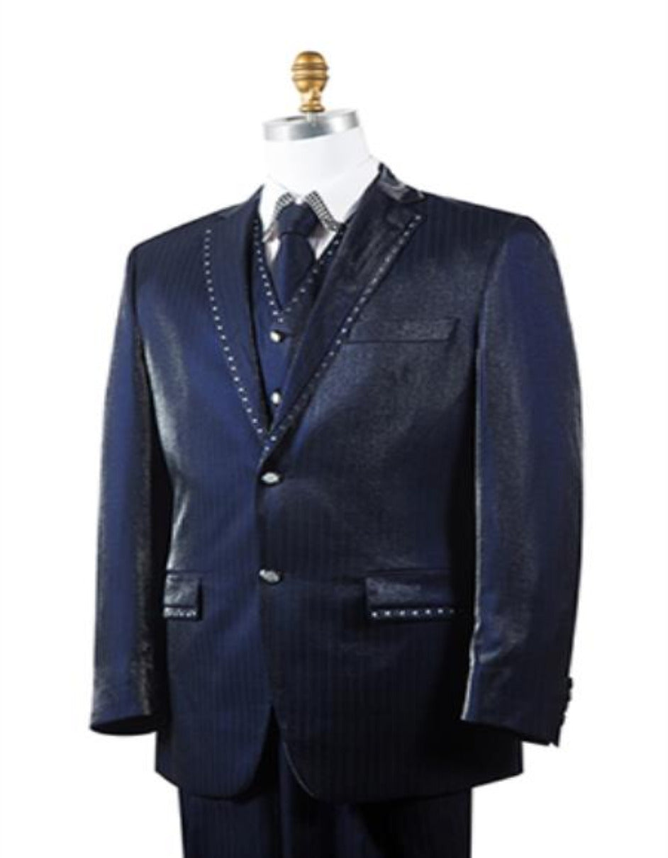 Western Suit - Cowboy Tuxedo With Trim Collar - Rhinestone Slim Fitted Jacket And Pants - Navy Tuxedo - Men's Tuxedo USA