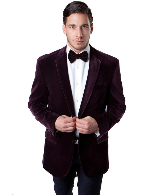 Mens 2 Button Velvet Blazer in Burgundy - Men's Tuxedo USA