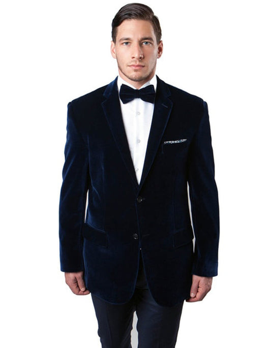 Mens Peak Lapel Velvet Tuxedo Jacket in Navy - Men's Tuxedo USA