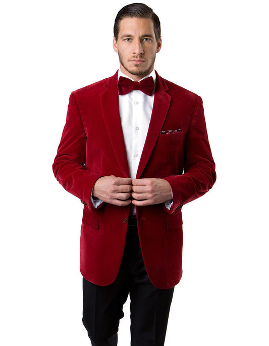 Mens 2 Button Velvet Blazer in Red - Men's Tuxedo USA