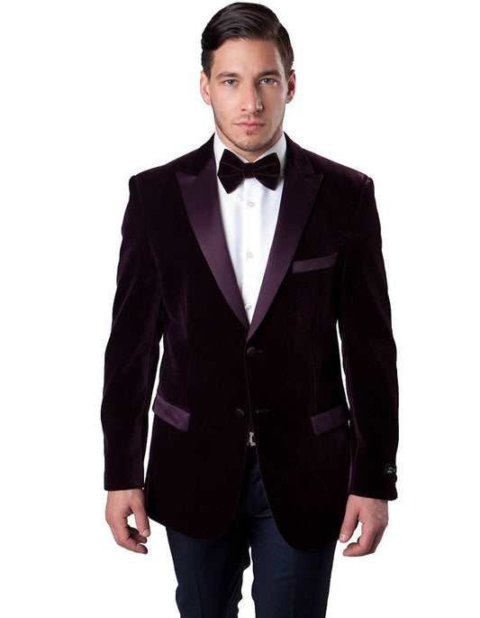 Mens Peak Lapel Velvet Tuxedo Jacket in Burgundy - Men's Tuxedo USA