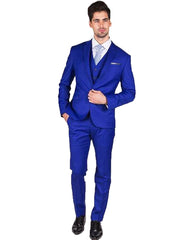 Mens Slim Fit Vested Royal Blue Suit - Men's Tuxedo USA