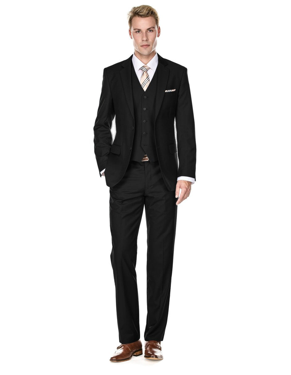 Mens Vested Smart Modern Fit Suit Black - Men's Tuxedo USA