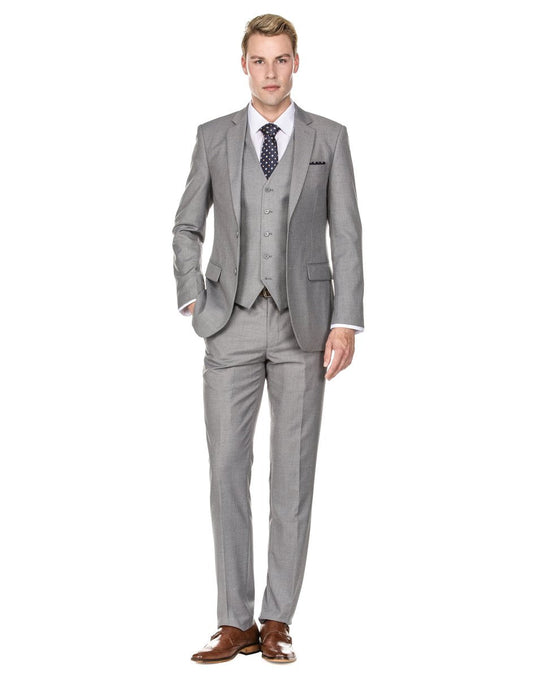 Mens Vested Smart Modern Fit Suit Light Grey - Men's Tuxedo USA