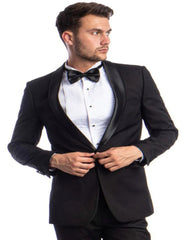 Black Tuxedo - Mens Wedding Suit Black Flat Front Pants Skinny Fit Tuxedo - Black Prom Suit - Men's Tuxedo USA