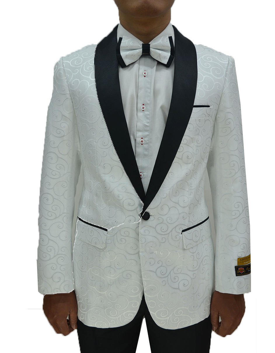 Mens Swirl & Diamond Pattern Prom Tuxedo Jacket in White & Black - Men's Tuxedo USA