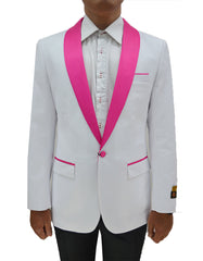 Mens One Button Contrast Shawl Collar Dinner Jacket White & Fuchsia - Men's Tuxedo USA