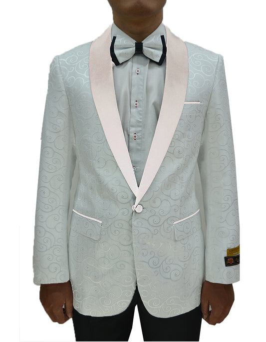 Mens Swirl & Diamond Pattern Tuxedo Jacket in White - Men's Tuxedo USA