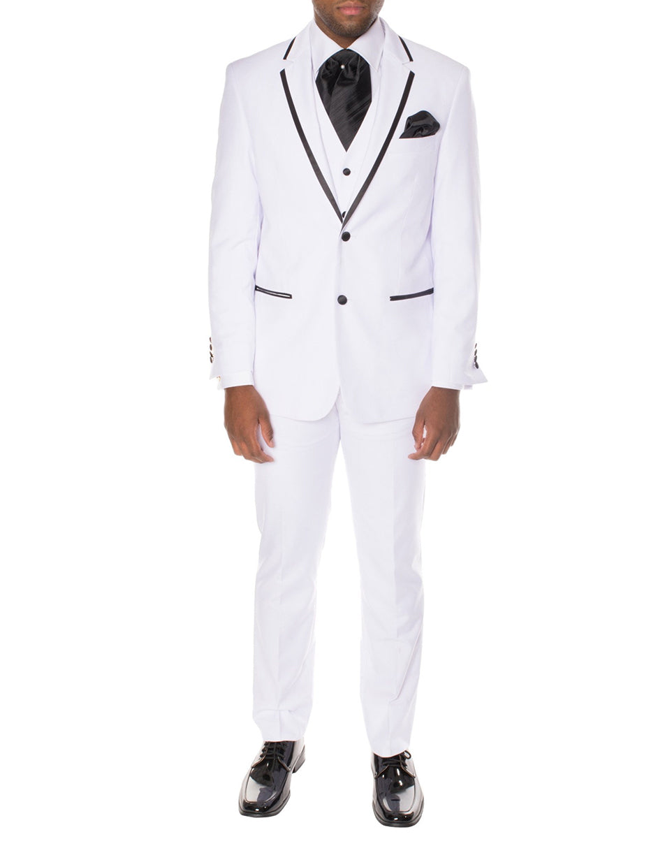 Mens 2 Button Satin Trim Prom Tuxedo in White & Black - Men's Tuxedo USA