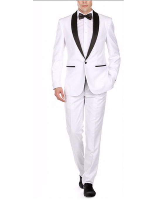 Mens Slim Fit 1 Button Shawl Tuxedo in White - Men's Tuxedo USA