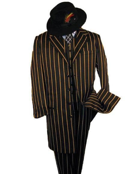 Mens Gangster Zoot Suit in 3 Colors  Chalk Stripe - Black and Red - Black and Gold - Black and White - Men's Tuxedo USA