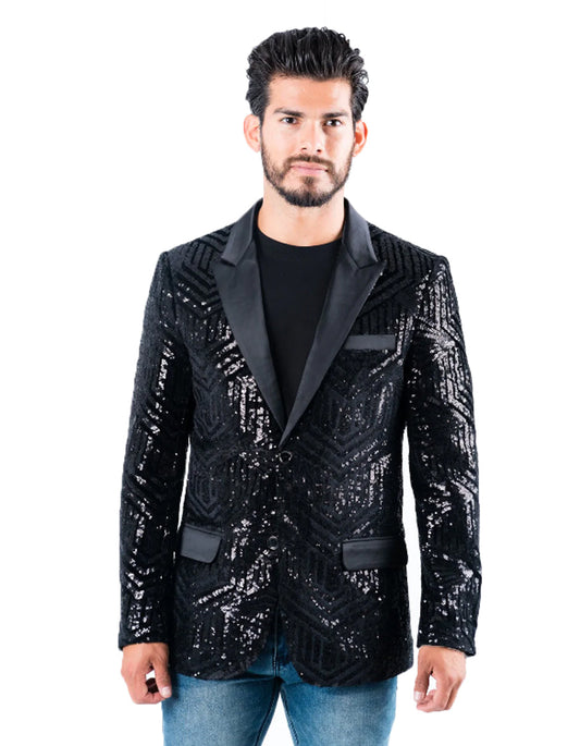 Mens Hexagon Pattern Sequin Prom Blazer Tuxedo in Black - Men's Tuxedo USA