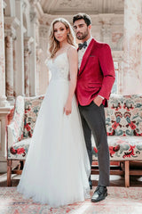 Velvet Blazer - Mens Blazer - Dinner Jacket "Venice" Ruby Red Velvet Dinner Jacket - Separates - Men's Tuxedo USA