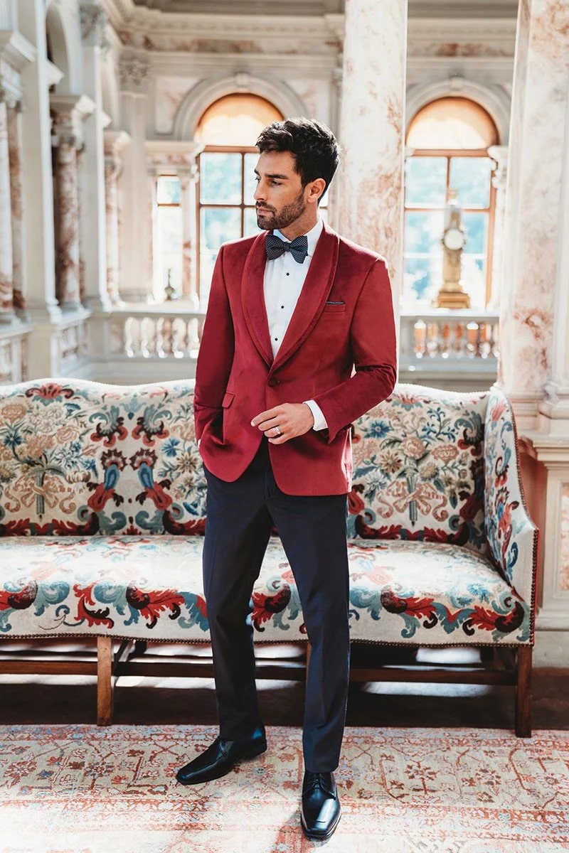 Velvet Blazer - Mens Blazer - Dinner Jacket "Venice" Ruby Red Velvet Dinner Jacket - Separates - Men's Tuxedo USA