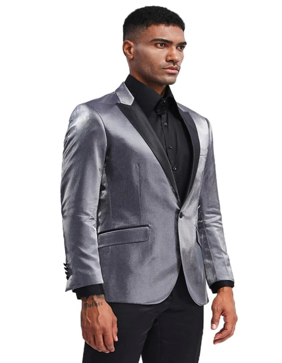 Mens Gray Tuxedo - Grey Wedding Suit-Mens Slim Fit Shiny Satin Prom & Wedding Tuxedo Jacket In Charcoal Grey - Men's Tuxedo USA