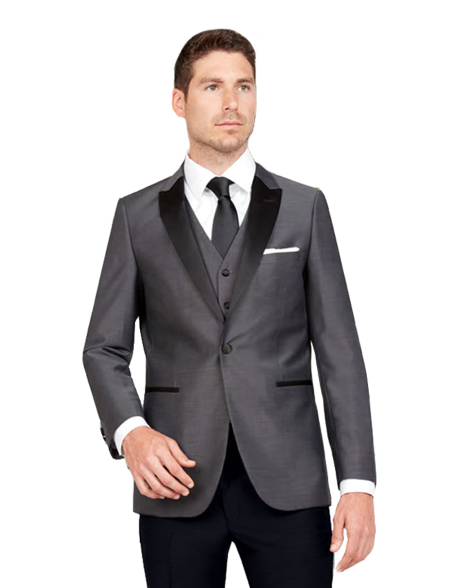 Mens Vested One Button Peak Lapel Tuxedo in Charcoal Grey - Men's Tuxedo USA