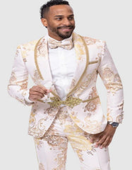 Mens Paisley Prom & Wedding Tuxedo in White & Gold