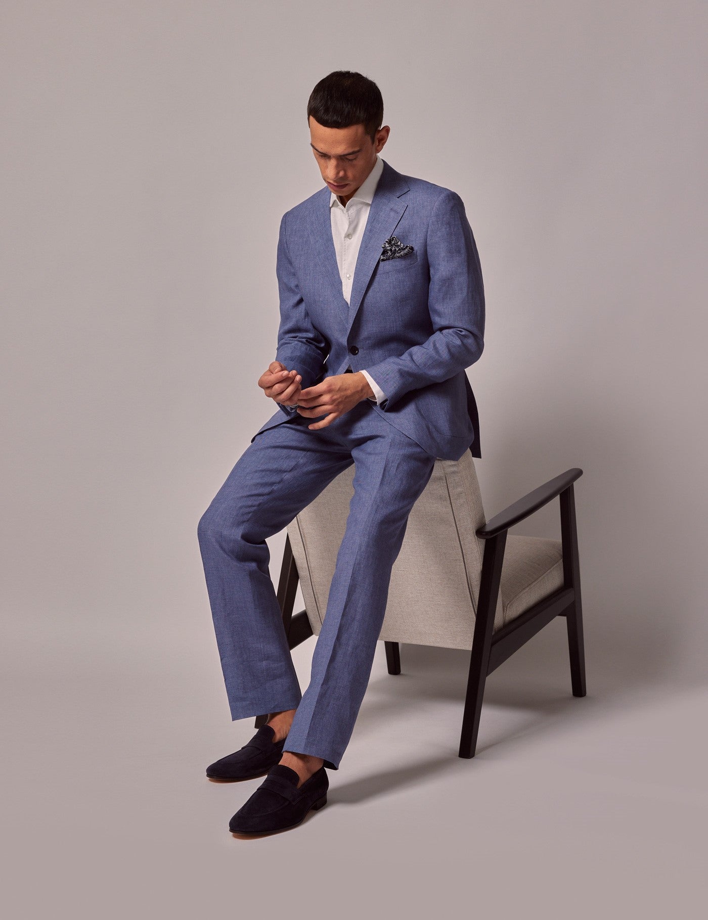 Mens Linen Suit For Beach Wedding - Summer  Suit in Mid Blue - Men's Tuxedo USA