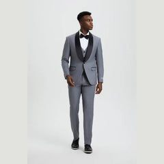 Stacy Adams 3pc Tuxedo Shawl Lapel, Mid Grey - Men's Tuxedo USA