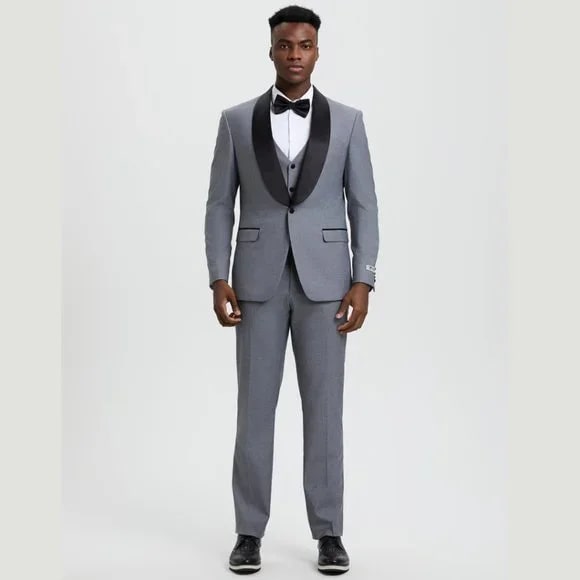 Stacy Adams 3pc Tuxedo Shawl Lapel, Mid Grey - Men's Tuxedo USA