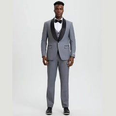 Stacy Adams 3pc Tuxedo Shawl Lapel, Mid Grey - Men's Tuxedo USA