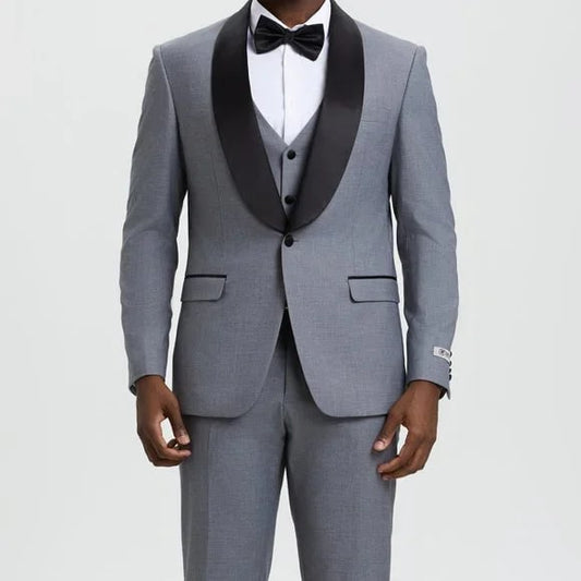 Stacy Adams 3pc Tuxedo Shawl Lapel, Mid Grey - Men's Tuxedo USA