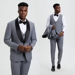 Stacy Adams 3pc Tuxedo Shawl Lapel, Mid Grey - Men's Tuxedo USA