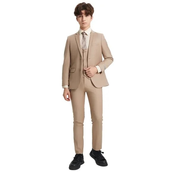 Exclusive Stacy Adams 5pc Boys Suit Slim-Fit, Mid Tan - Men's Tuxedo USA